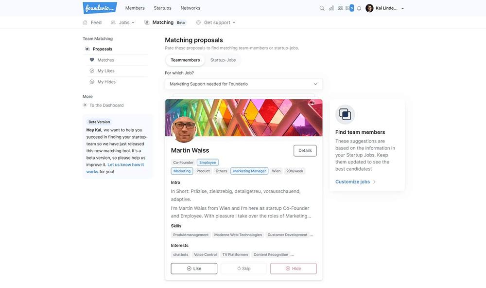 Cofounder Matching Tool for Startup Founders